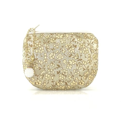 Handmade Women Coin Purse Rosary Pouch Silk Jewelry Bag Brocade Zipper Wallet - Golden - color: Golden