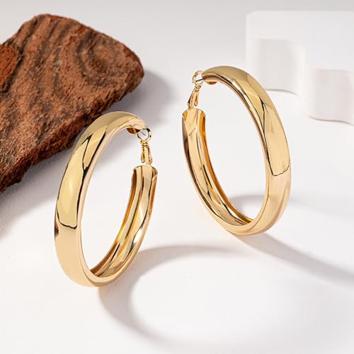 Chunky Gold Silver Hoop Earrings for Women Wide Flat Huggie Hoops Dangle Earrings Big Large Punk Smooth Surface Statement Earrings Fashion Jewelry - color: A Gold