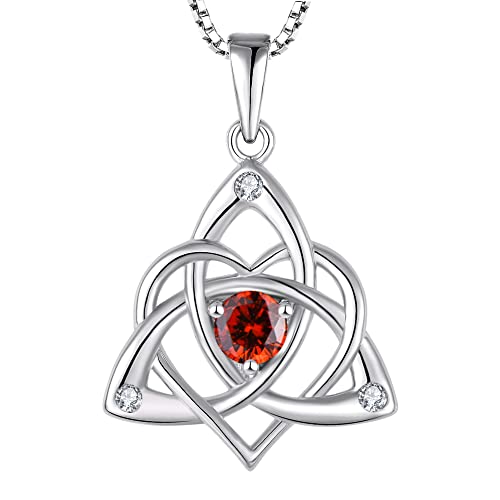 STARCHENIE Celtic Knot Necklace for Women 925 Sterling Silver Trinity Love Knot Pendant Birthstones Jewelry - color: 1-garnet-Jan
