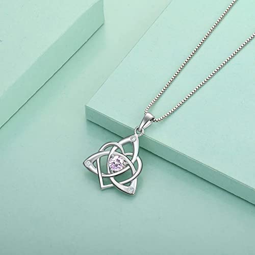 STARCHENIE Celtic Knot Necklace for Women 925 Sterling Silver Trinity Love Knot Pendant Birthstones Jewelry - color: 6-alexandrite-Jun