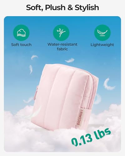 BAGSMART Small Travel Makeup Bag for Purse Toiletry Pouch, Puffy Padded Mini Cosmetics Bag, Cute Make Up Pouch for Women with Slip-in Pocket, Travel Essentials for Toiletries, Greige - color: 03-Greige