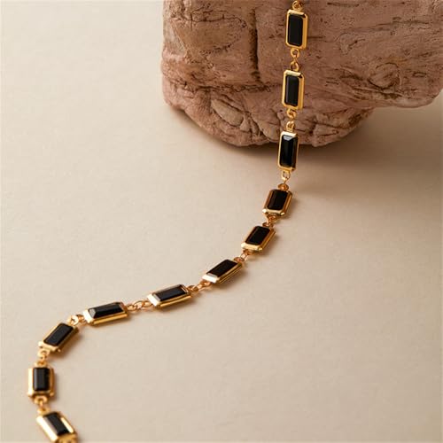 Dainty Colorful Glass Beaded Gold-Tone Choker Necklaces for Women Trendy Rectangular Clavicle Chain Adjustable Multicolor Handmade Gemstone Rainbow Bead Link Boho Y2k Statement Jewelry Party Prom - color: Black