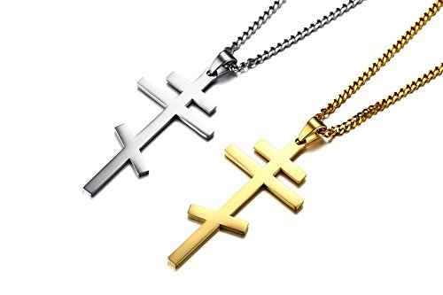 Men's Orthodox Cross Pendant Necklace - Trendy Religious Cross Chain,Hypoallergenic Waterproof Stainless Steel Christian Long Necklaces,Non Tarnish Byzantine Cross Symbol Pendants Necklace for Him - color: Gold+Silver