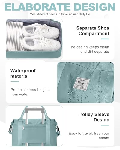 Travel Duffel Bag, 18x14x8 Inches Travel Bag Spirit with Shoes Compartment, Weekender Overnight Bag for Women with Trolley Sleeve, Carry On Bag for Airplanes Sport Tote Gym Bag LightBlue - color: H4-LightBlue, size: Large