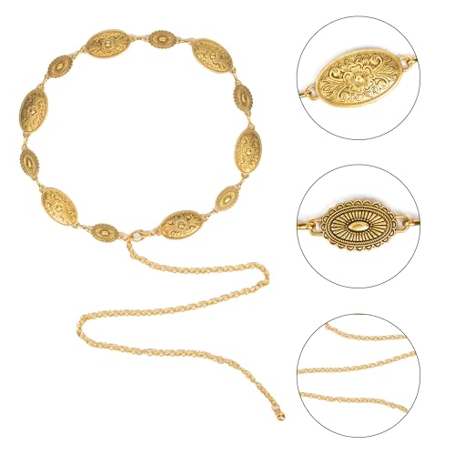 Western-Belts For Woman-Cowgirl-Belt Cowboy-belts for Women - Country Concert Outfit Concho boho belt for Dress - color: Engraved - Golden