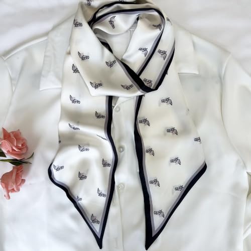 Silk Head Scarf for Hair Fashion Headwrap for Women Lightweight Neck Tie - color: X007-white Horsehead