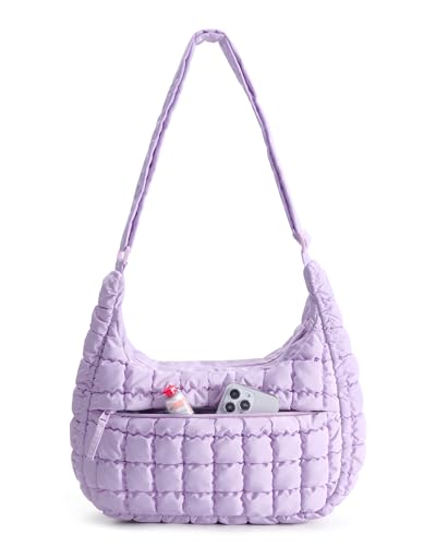 BAGSMART Quilted Crossbody Bag for Women, Lightweight Puffer Purse for Travel, Daily Use & Work | Water-resistant, Puffy Shoulder Bag, w/ Adjustable Strap, Light & Comfortable, Hands-free Bags, Travel Essentials - color: E-iced Lavender, size: Small