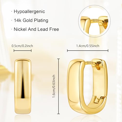 925 Sterling Silver Earrings Small Chunky Silver Earrings for Women Trendy Small Hoop Earrings Silver Hypoallergenic Earrings Small Thick Huggie Hoops Earrings for Jewelry Gifts - color: Gold Plated