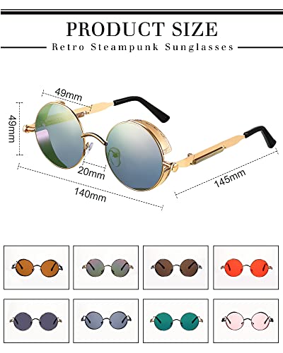 Coume 8 Pcs Retro Round Steampunk Sunglasses Gothic Sunglasses Hippy Glasses Circle Metal Frame Glasses for Men Women - color: Fresh Colors