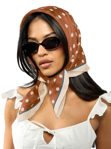 Verdusa Women's Polka Dots Head Scarf Y2k Vintage Square Bandana Hair Scarfs - color: Brown and White