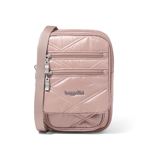 Baggallini Journey Crossbody Bags for Women 9x6 Small Lightweight Travel Handbag W/RFID - color: Rose Metallic Quilt