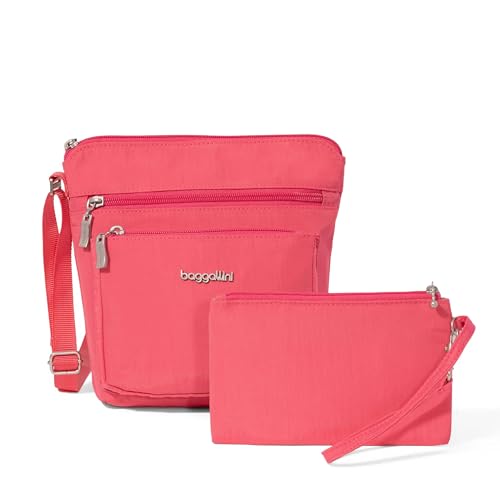 Baggallini Pocket Crossbody Bags for Women 8x8 Small Lightweight Durable Water-resistant Travel Purse W/Rfid - color: Flamingo