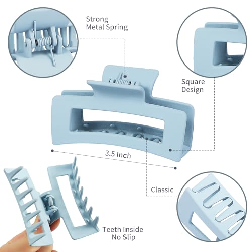 Sisiaipu 12 Pcs Medium Hair Clips, 3.5 Inch Square Claw Clips for Thick and Thin Hair - Blue - color: Blue