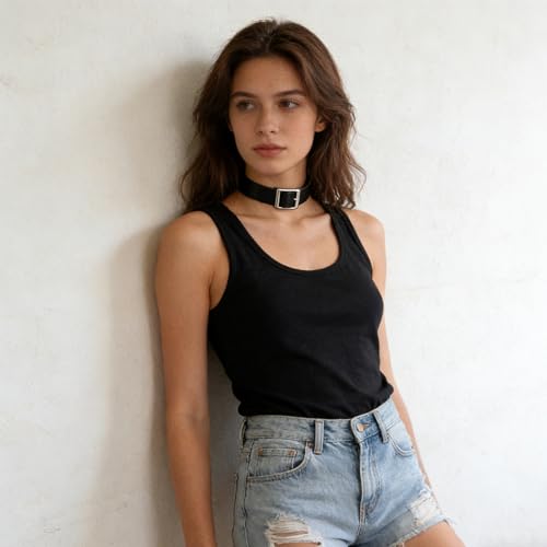 Eigso Vintage Punk Goth Studded Rivet Pu Leather Collar Choker Necklace with Spikes Adjustable - color: K-Black