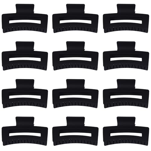 Sisiaipu 3.5 Inch Medium Hair Claw Clips 12 Pcs Square Claw for Thick and Thin Hair Rectangular Rectangle Hair Clips Jaw Clips Bulk Hair Accessories for women and Girls (Black) - color: Black