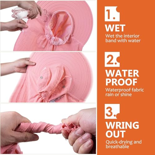 Mens Women Fishing Hat UPF 50+ Wide Brim Sun Hat with Face Cover & Neck Flap - color: Pink
