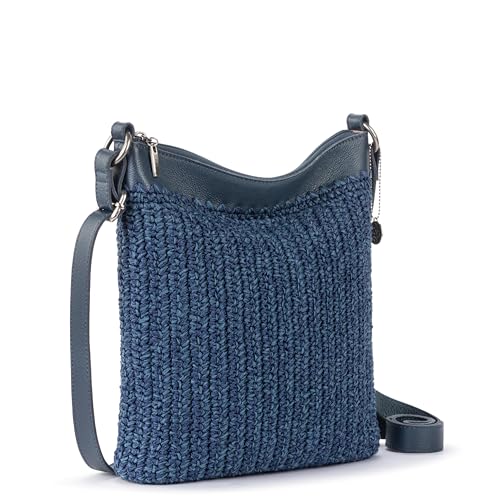 The Sak Lucia Crossbody Bag in Crochet, Convertible Purse with Adjustable Shoulder Strap - color: Denim Tonal Straw
