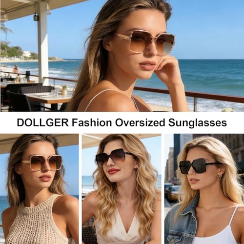 Dollger Oversized Square Sunglasses for Women Big Large Wide Fashion Shades for Men UV Protection Unisex - color: 3 Pcs,black+transparent Brown+leopard