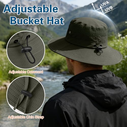 Sun Hat for Men Women UV Protection Wide Brim Fishing Hats Breathable UPF 50+ Boonie Bucket Hats Beach Safari Hiking Garden - color: 1 Pack Armygreen-1
