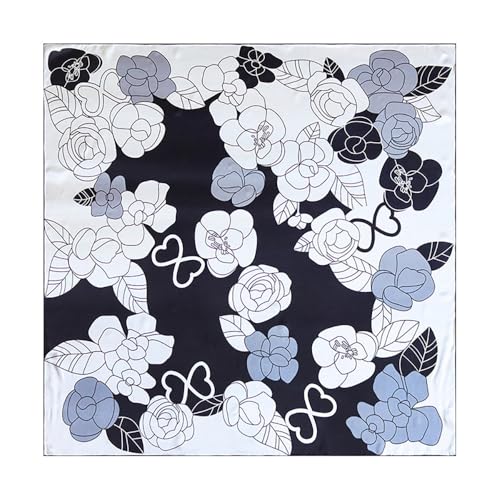 100% Pure Mulberry Silk Scarf 43”*43” Large Square Lightweight Headscarf Women’s Hair Wraps Shawls with Gift Packed - color: Black White Gray Roses