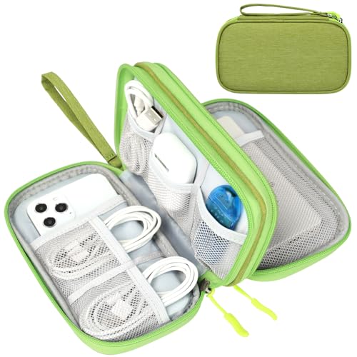 FYY Travel Cable Organizer Pouch Electronic Accessories Carry Case Portable Waterproof Double Layers All-in-One Storage Bag for Cord, Charger, Phone, Earphone Green - color: Green, style: Small