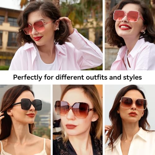 Dollger Oversized Square Sunglasses for Women Big Large Wide Fashion Shades for Men UV Protection Unisex - color: Clear Brown and Clear Pink