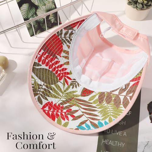 Sun Hats for Women, Wide Brim Beach Hats UV Protection, Packable Visor Ponytail Sunhat for Summer - color: Pink