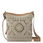 The Sak Lucia Crossbody Bag in Crochet, Convertible Purse with Adjustable Shoulder Strap - color: Natural Grey Medallion