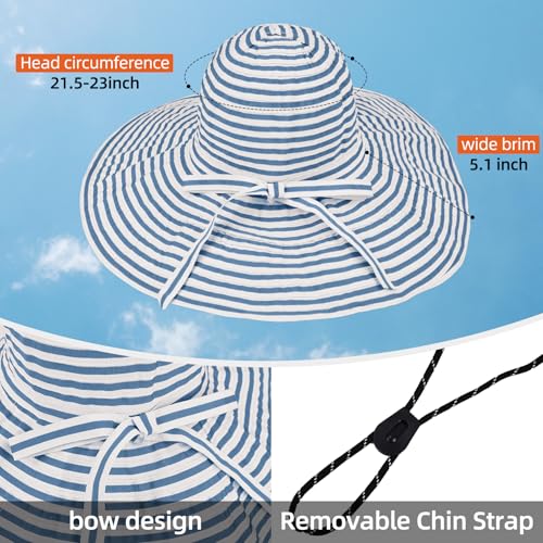 Sun Hat for Men Women UV Protection Wide Brim Fishing Hats Breathable UPF 50+ Boonie Bucket Hats Beach Safari Hiking Garden - color: White/Blue