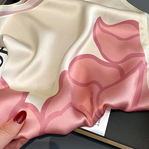 FEIBOON 100% Pure Mulberry Silk Scarfs 26"x26" Square Scarf Women Neckerchief Headscarf hair scarf bandana Gift Packed - color: Pink+ White