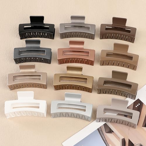 Sisiaipu 3.5 Inch Medium Hair Claw Clips 12 Pcs Square Claw for Thick and Thin Hair Rectangular Rectangle Hair Clips Jaw Clips Bulk Hair Accessories for women and Girls (Gold) - color: Gold