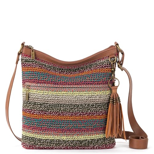 The Sak Lucia Crossbody Bag in Crochet, Convertible Purse with Adjustable Shoulder Strap - color: Sunset Stripe