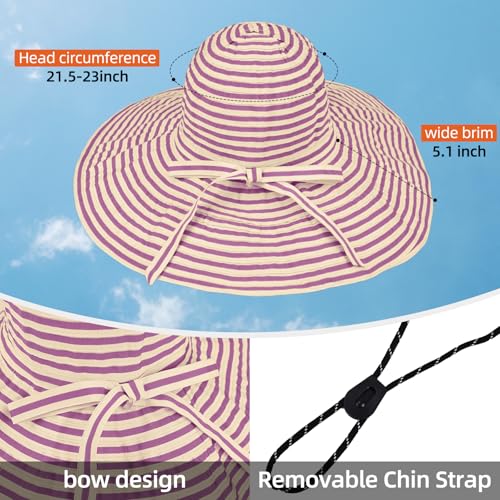 Sun Hat for Men Women UV Protection Wide Brim Fishing Hats Breathable UPF 50+ Boonie Bucket Hats Beach Safari Hiking Garden - color: Beige/Purple