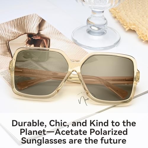 Dollger Oversized Square Sunglasses for Women Big Large Wide Fashion Shades for Men UV Protection Unisex - color: Acetate Frame Brown -Polarized Lens
