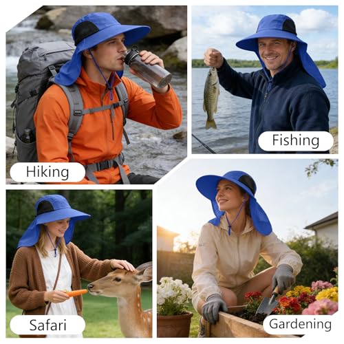 Sun Hat for Men Women with Neck Flap,UPF 50+ UV Protective Hiking Fishing Hats,Wide Brim Sun Hat for Women&Men - color: 1pack-royalblue
