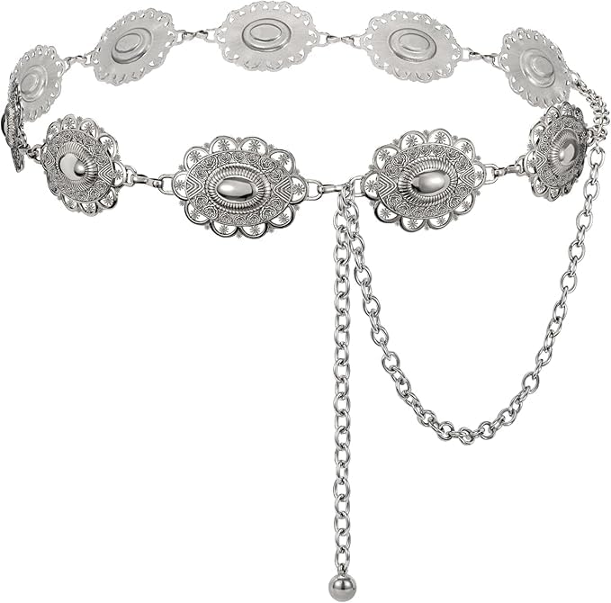 Concho Chain Belt for Women, Premium Body Waist Belly Belt for Concerts, Festivals, Cosplay, Daily Wear - color: White1