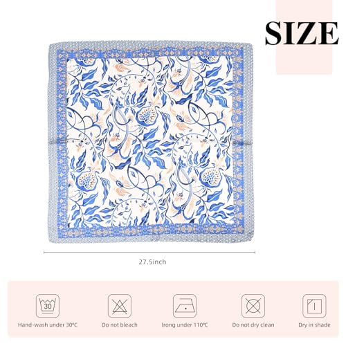 27.5 Inches Silk Head Scarf for Women Satin Hair Scarf Silk Wrap Neck Square Scarves Feeling Scarf Boho Headwear - color: Branch-blue