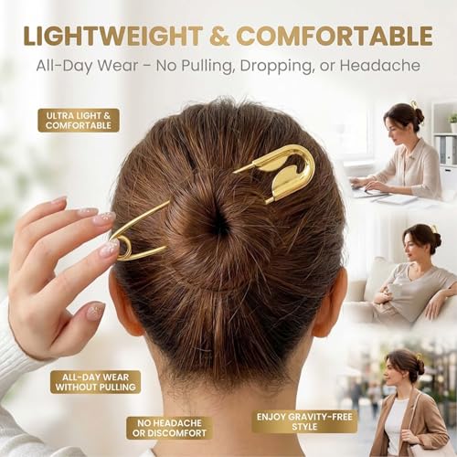 Mega Safety Hairpin - Mega Safety Pin Hairpin, Oversized Metal Hair Pin for Bun & Updo, Stylish Hair Stick Bun Holder - color: Red