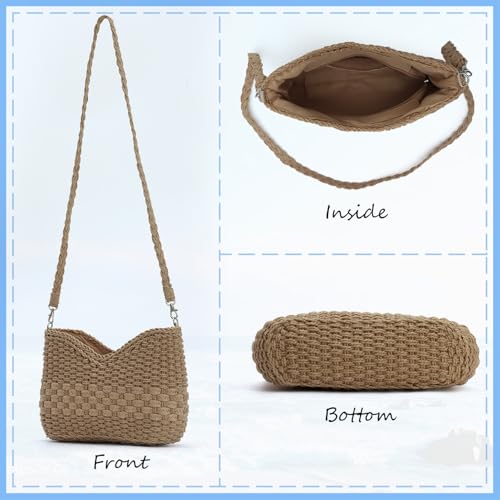 KUANG! Handmade Woven Shoulder Bag for Women Summer Beach Straw Purse Crossbody Handbag with Strap - color: Brown