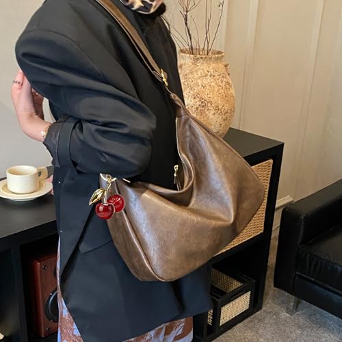 Hobo Bags for Women Leather,Foldable Slouchy Shoulder Purse Crossbody Handbag,Soft Vegan Brown Tote Casual Everyday Handbags - color: Wy22 Upgraded Coffee