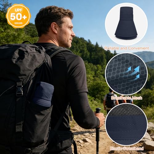 Sun Hat for Men Women UV Protection Wide Brim Fishing Hats Breathable UPF 50+ Boonie Bucket Hats Beach Safari Hiking Garden - color: 1 Pack Navy-1