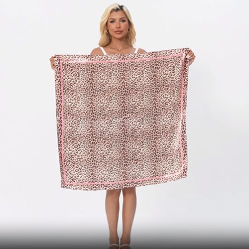 Leopard Print Head Scarf for Women Like Silk Satin Scarf for Hair Wrapping at Night Bandana Square Scarf 35 Inches - color: Pink