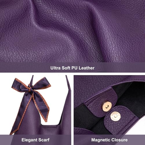 Montana West Slouchy Hobo Bag for Women Shoulder Purses and Handbags with Scarf - color: Deep Purple