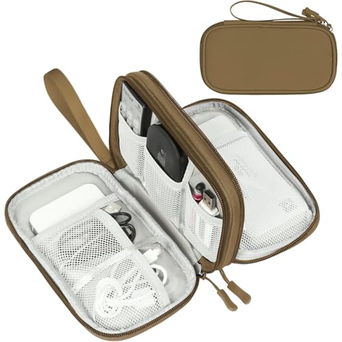 FYY Electronic Organizer, Travel Cable Organizer Bag Pouch Electronic Accessories Carry Case Portable Waterproof Double Layers All-in-One Storage Bag for Cable, Cord, Charger, Phone, Earphone Brown - color: Brown, style: Small