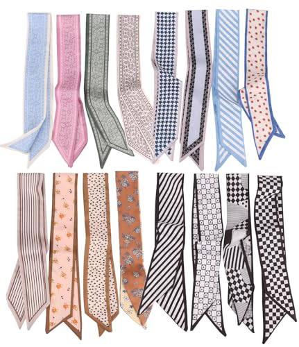 Cmonie 16Pcs Fashion Scarves for Women,Satin Head Scarf Silky Boho Scarves Scarf for Handbags Accessories (16Pcs-Mul-A)