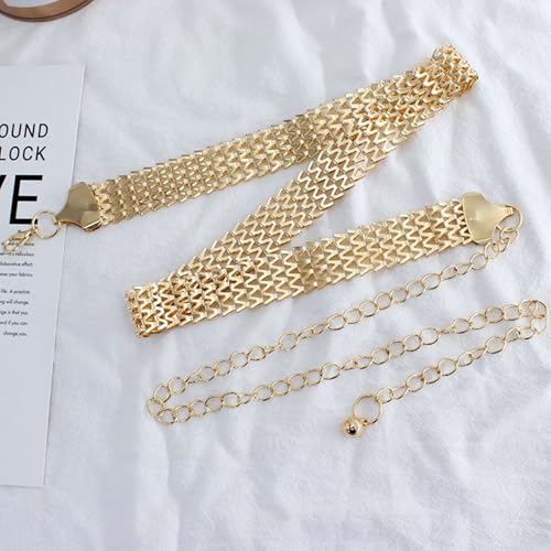 Women's Sparkly Gold Chain Belt 1in Wide Glitter Waist Belt for Wedding Dress Formal Waist 25" Upto 40"