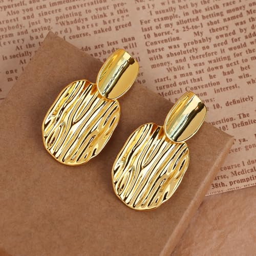 Gold Statement Earrings For Women 18K Gold Plated Sectored Flower Leaf Shell Angel Wing Earring Large Stud Earrings Hypoallergenic Stud - color: Twisted Wave Earring