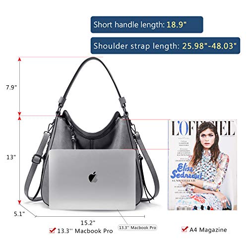 Realer Hobo Crossbody Bags for Women Designer Faux Leather Hobo Handbags Retro Large Size Shoulder Bag Bucket Purse - color: Dark Gray-gun Black Hardware（15.2"）, size: Large-15.2 inch