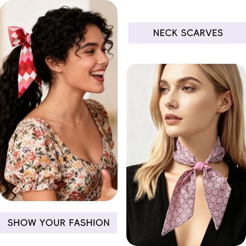 ZXZH 6 Pack Fashion Scarves for Women, Versatile Boho Head Scarf, Satin Scarf for Hair, Neck, Wrist, and Purse Accessories - color: Romantic Pink & Purple