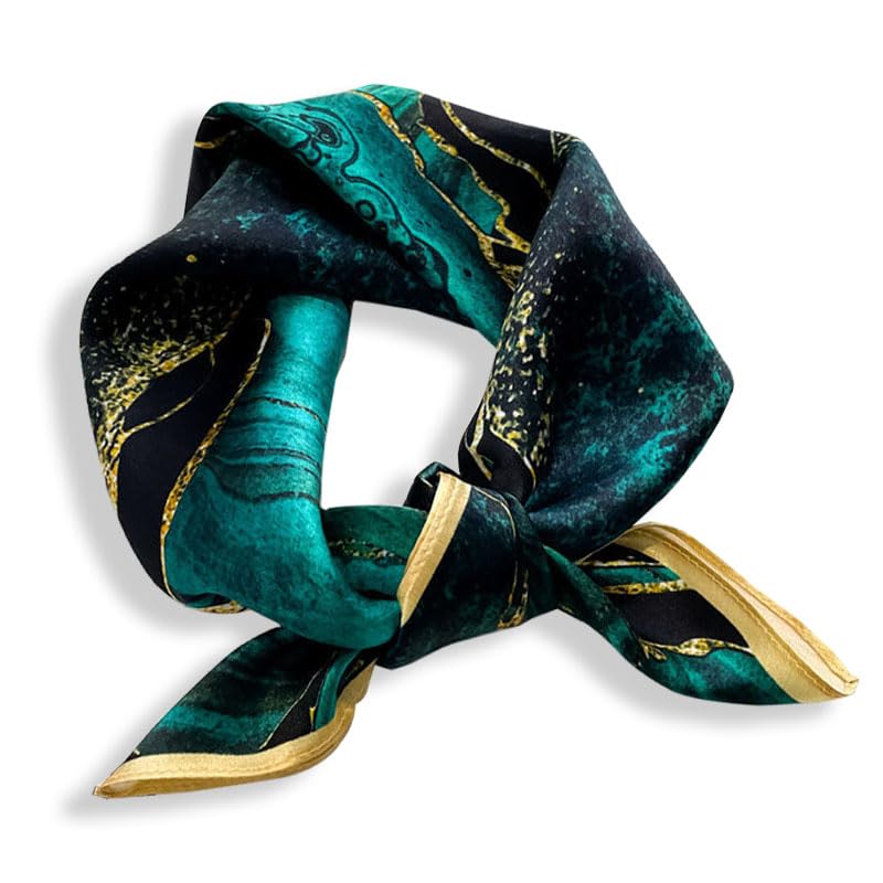 100% Mulberry Silk Neck Scarf - 21'' x 21'' Lightweight Neckerchief - Women Men Small Square Digital Printed Scarves - color: 071